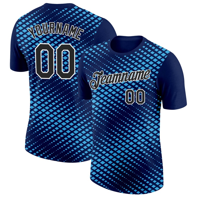 Custom Navy Black-Sky Blue 3D Esports Performance T-Shirt