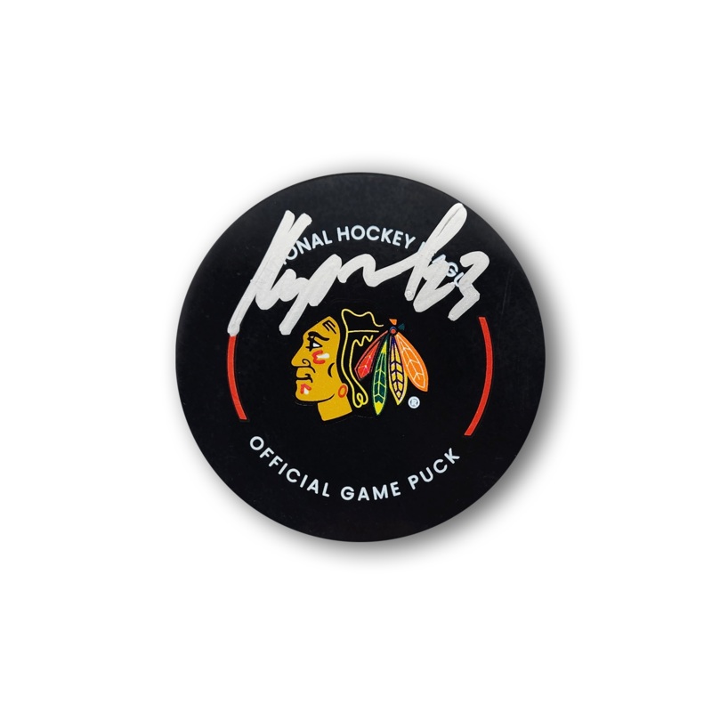 Philipp Kurashev Autographed Chicago Black Hawks Official Hockey Puck