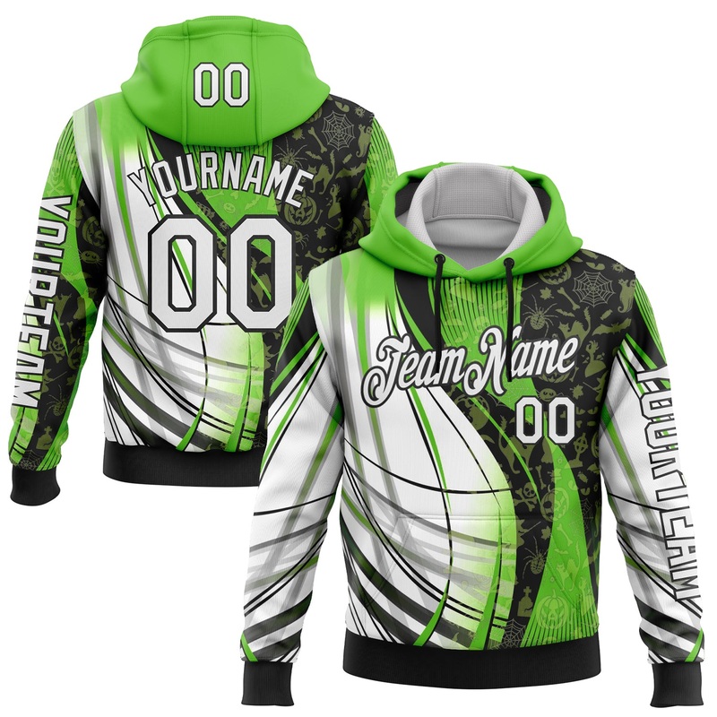 Custom Green White-Black 3D Halloween Spooky Sportswear Pullover Sweatshirt Hoodie