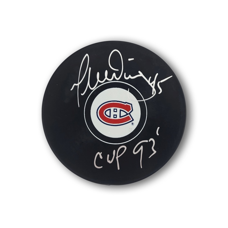 Dionne Gilbert Autographed Montreal Canadiens Hockey Puck 93 Cup