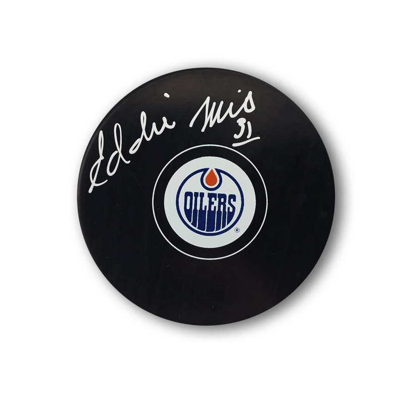 Eddie Mio Autographed Edmonton Oilers Hockey Puck