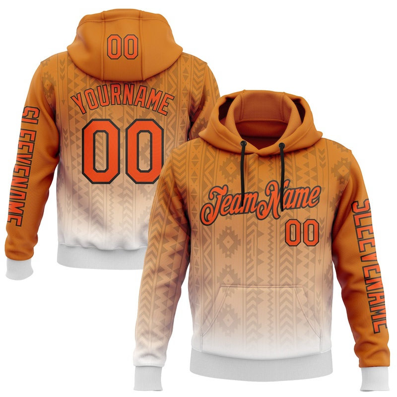Custom Orange White-Black 3D Pattern Design Ethnic Tribal Sportswear Pullover Sweatshirt Hoodie