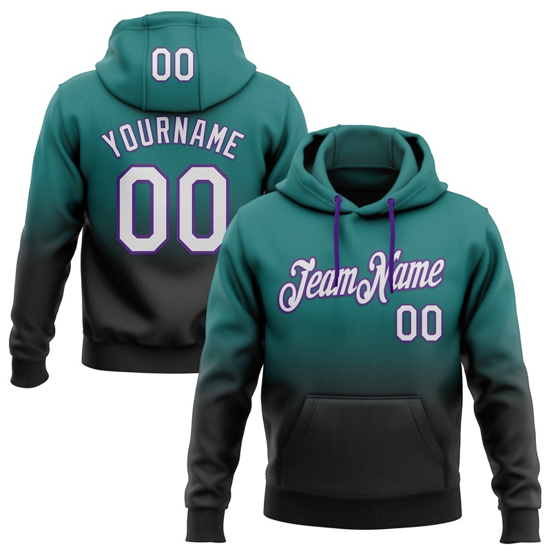 Custom Stitched Teal White Black-Purple Fade Fashion Sports Pullover Sweatshirt Hoodie