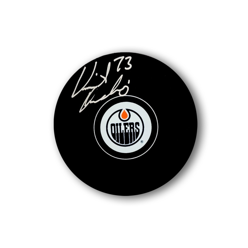 Vincent Desharnais Autographed Edmonton Oilers Hockey Puck