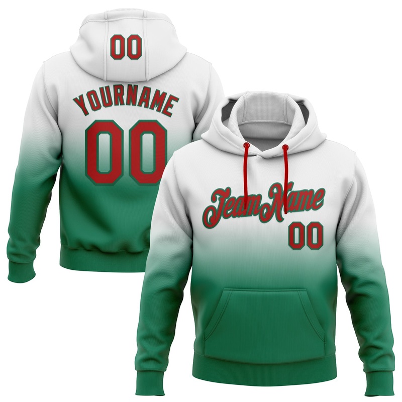 Custom Stitched White Red-Kelly Green Fade Fashion Sports Pullover Sweatshirt Hoodie