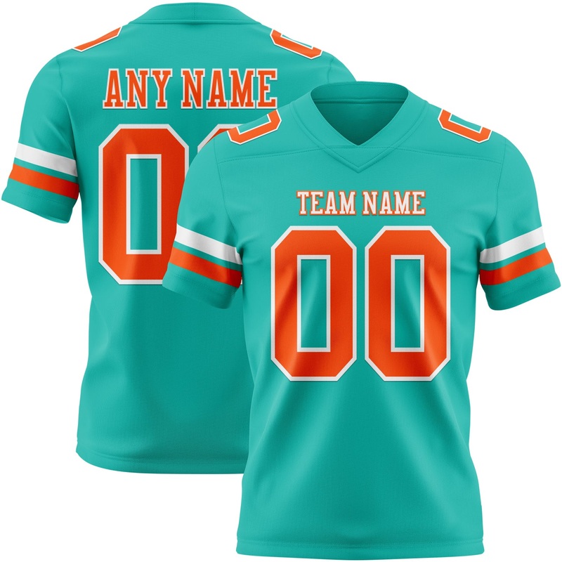 Custom Aqua Orange-White Authentic Football Jersey