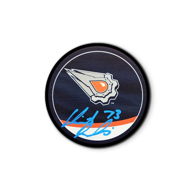 Vincent Desharnais Autographed Edmonton Reverse Retro 2.0 Hockey Puck
