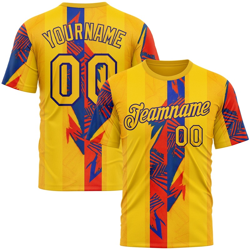 Custom Yellow Red-Dark Purple 3D Pattern Design Color Block Stripe Sportswear Performance T-Shirt