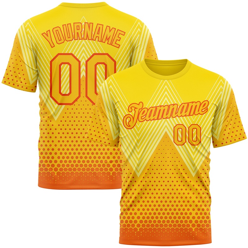 Custom Yellow Orange 3D Pattern Design Spain Sportswear Performance T-Shirt