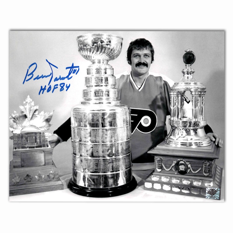 Bernie Parent Autographed Philadelphia Flyers Trophies 8×10 Photo