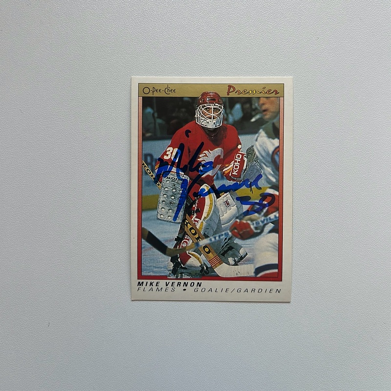 1990-91 OPC Premier #126 MIKE VERNON Autographed Hockey Card – Calgary Flames