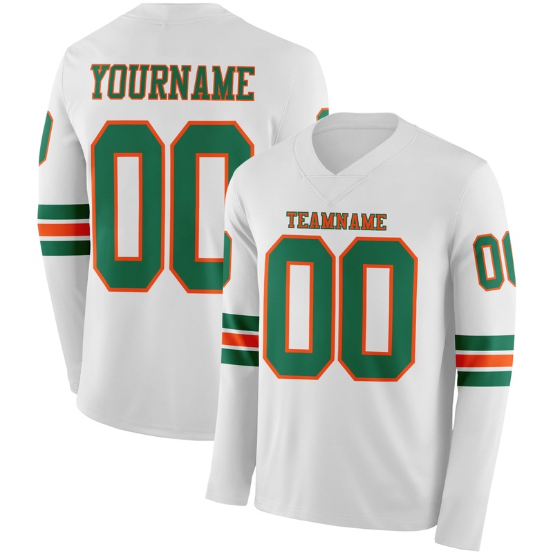 Custom White Kelly Green-Orange Long Sleeve Authentic Football Jersey