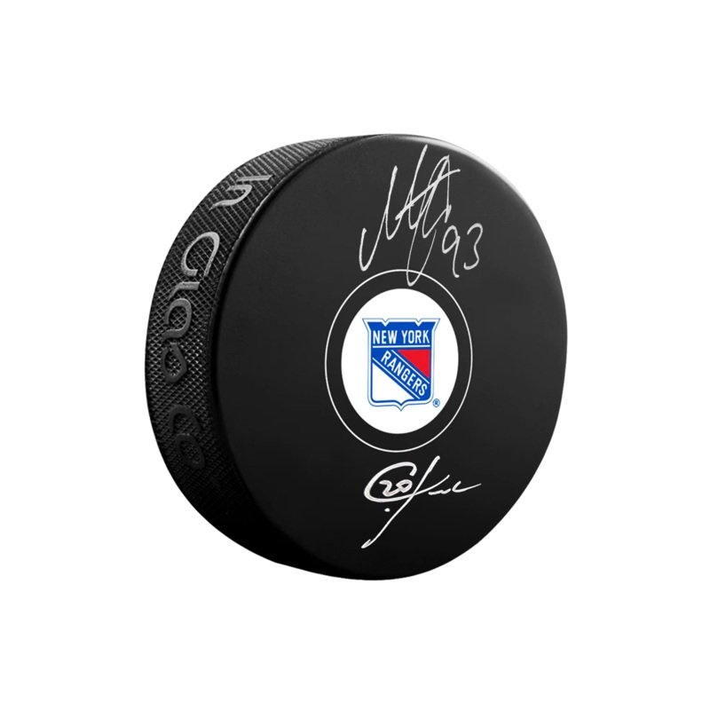 Pre-Order Chris Krieder and Mika Zibanejad Dual Signed New York Rangers Hockey Puck
