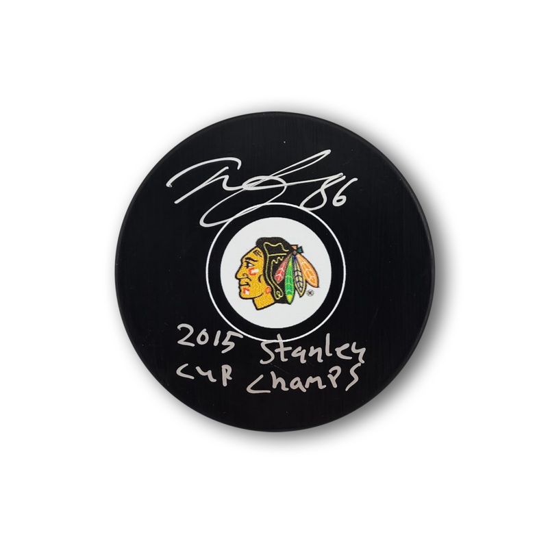 Teuvo Teravainen Autographed Chicago Black Hawks Hockey Puck Inscribed 2015 SC Champs