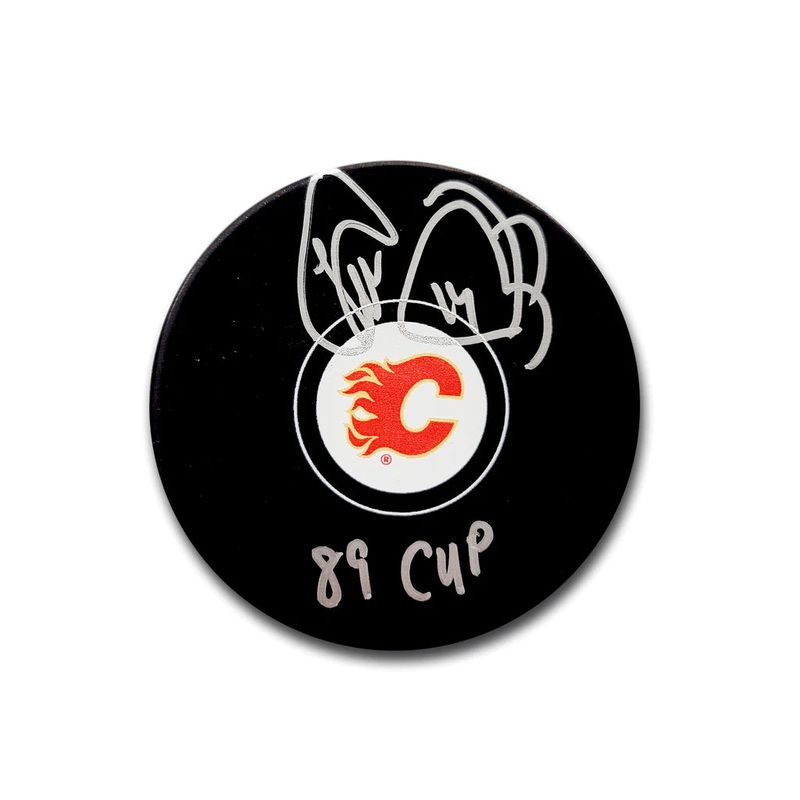 Theo Fleury Calgary Flames Autographed Hockey Puck Inscribed 89 Cup