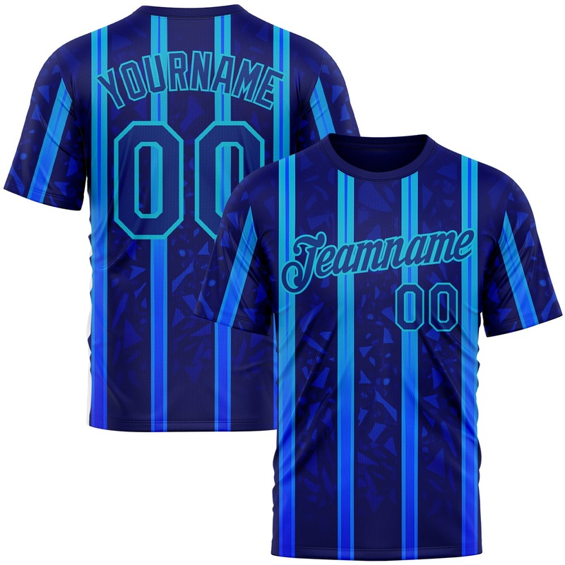 Custom Blue Royal-Lakes Blue 3D Pattern Design Classic Geometric Shape Stripe Sportswear Performance T-Shirt