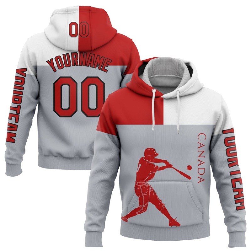 Custom Gray Red Fire Red-Black 3D Canada Canadian Flag Sports Pullover Sweatshirt Hoodie