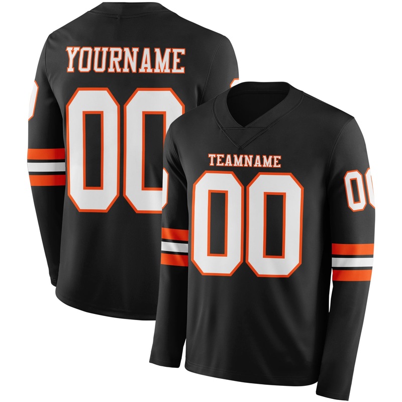 Custom Black White-Orange Long Sleeve Authentic Football Jersey