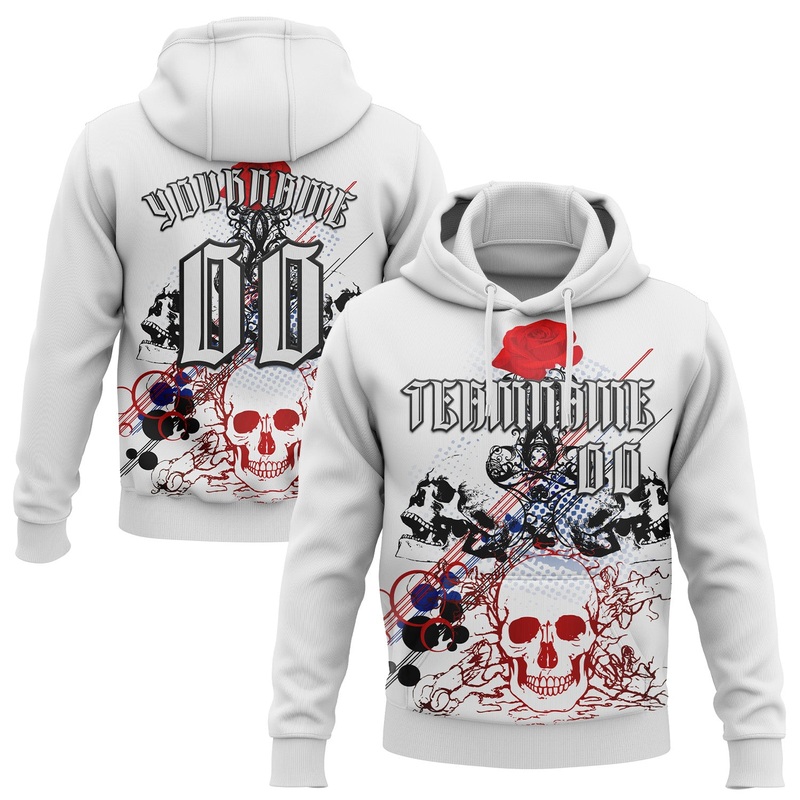 Custom White Black 3D Skull Roses Gothic Sports Pullover Sweatshirt Hoodie