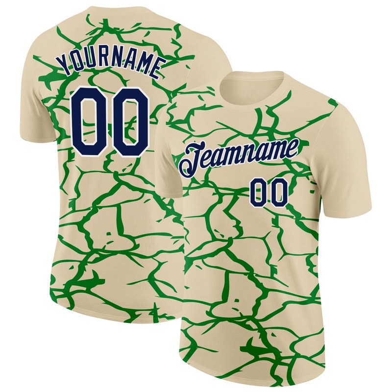 Custom Cream Navy-Grass Green 3D Esports Performance T-Shirt