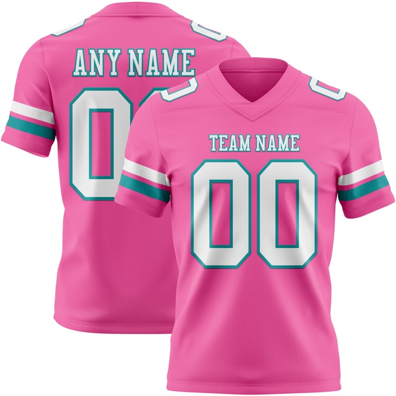 Custom Pink White-Teal Authentic Football Jersey