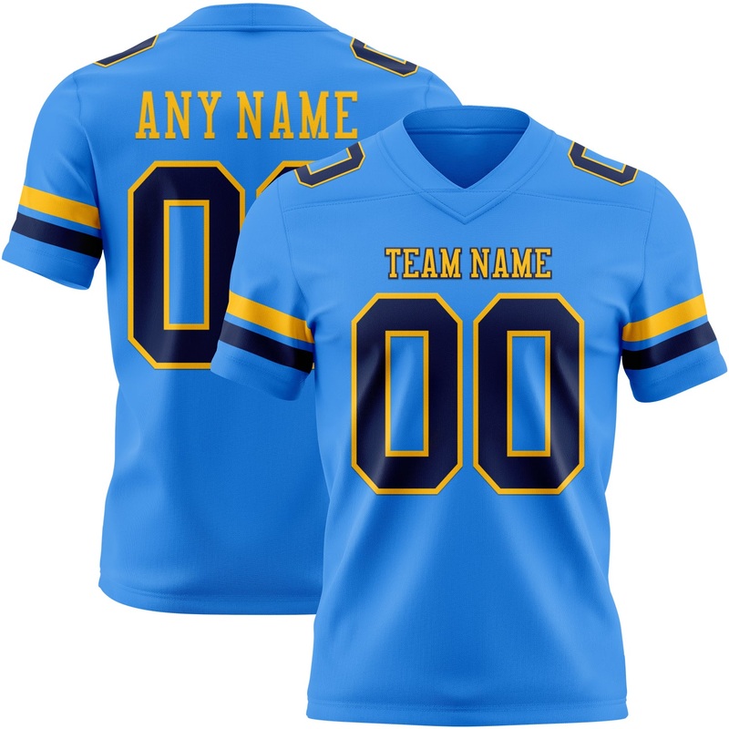 Custom Powder Blue Navy-Gold Authentic Football Jersey