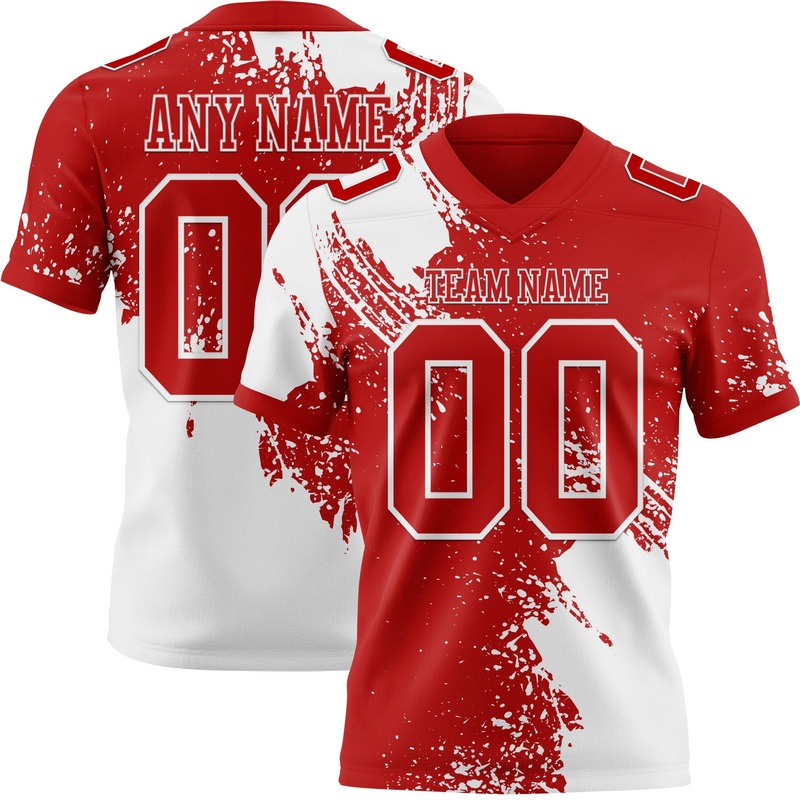 Custom Red White 3D Pattern Abstract Brush Stroke Authentic Football Jersey