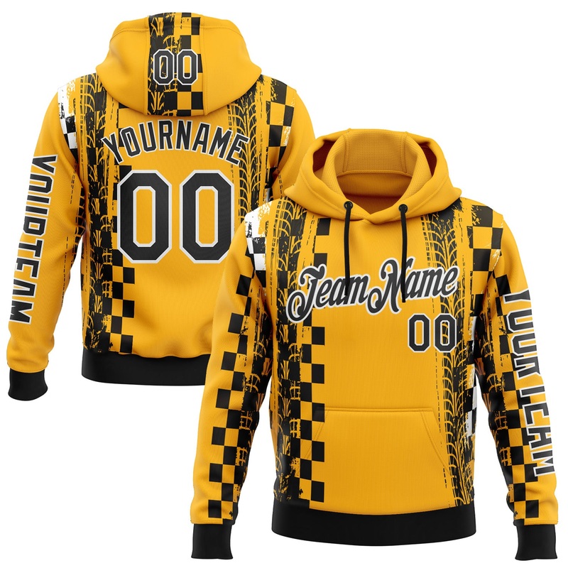 Custom Yellow Black-White 3D Pattern Design Formula Auto Car Racing Motorsport Sports Pullover Sweatshirt Hoodie