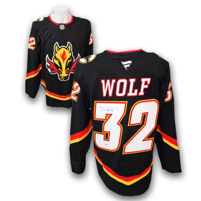 Dustin Wolf Autographed Calgary Flames Alternate Fanatics Premium Jersey