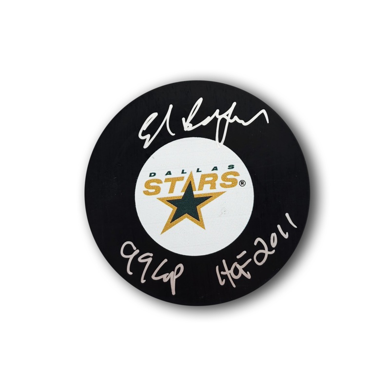 Ed Belfour Autographed Dallas Stars Hockey Puck Inscribed 2x