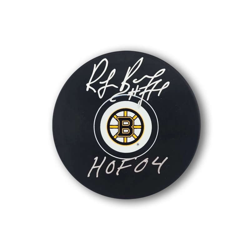 Ray Bourque Autographed Boston Bruins Hockey Puck Inscribed HOF
