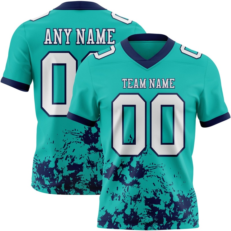 Custom Aqua White-Navy 3D Pattern Splash Authentic Football Jersey
