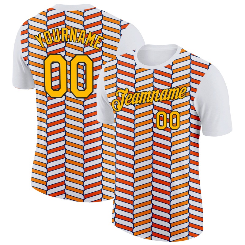 Custom White Gold Orange US Navy Blue-Black 3D Esports Performance T-Shirt