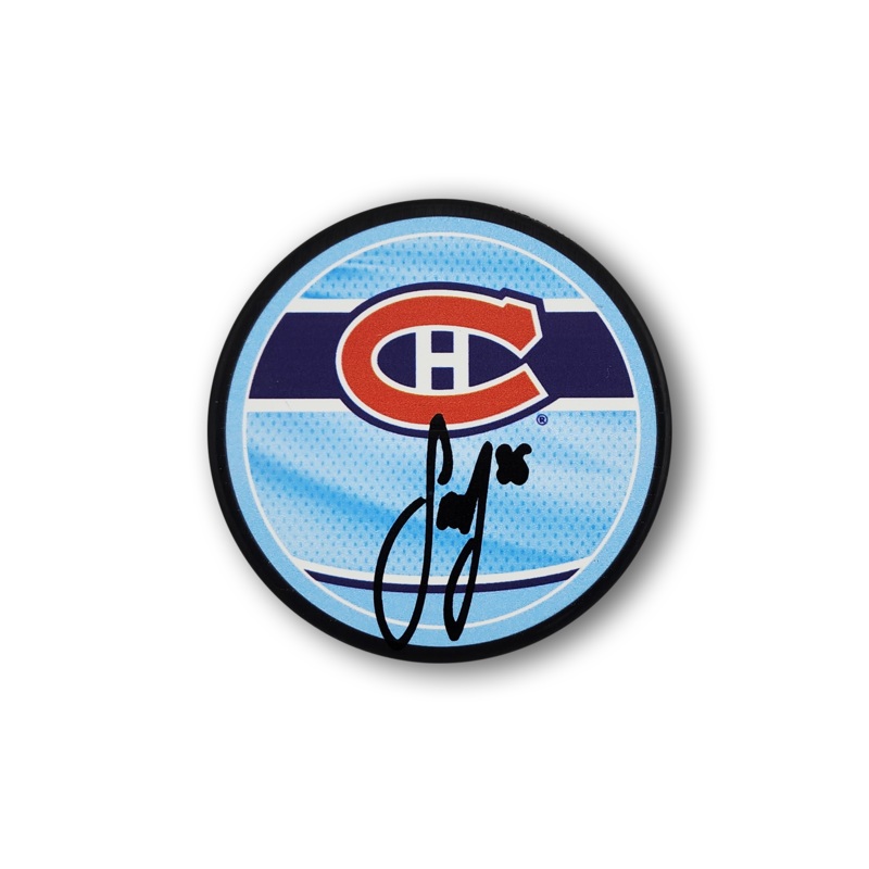 Sam Montembeault Autographed Montreal Canadiens Reverse Retro Hockey Puck