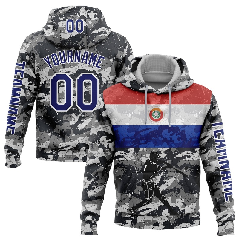 Custom Camo Navy-White 3D Paraguay Paraguayan Flag Sports Pullover Sweatshirt Salute To Service Hoodie