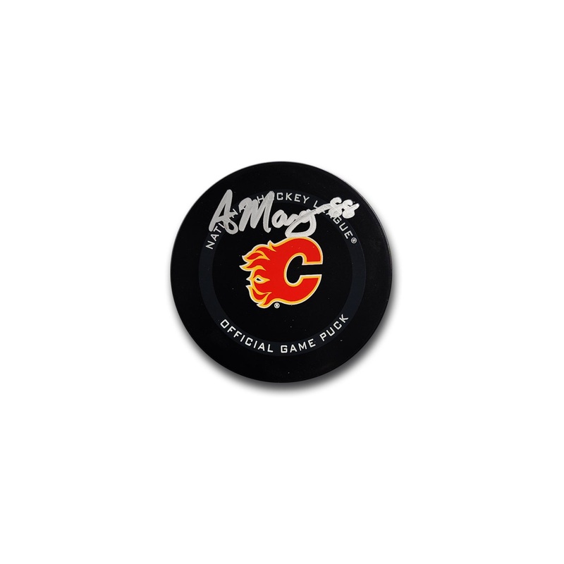 Andrew Mangiapane Calgary Flames Autographed Official Game Hockey Puck