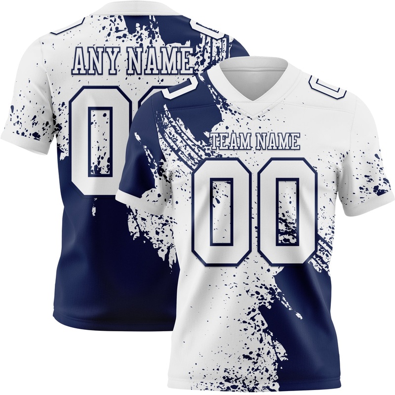 Custom White Navy 3D Pattern Abstract Brush Stroke Authentic Football Jersey