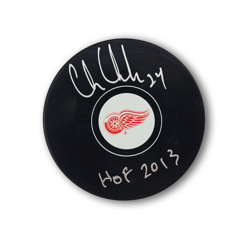 Chris Chelios Autographed Detroit Red Wings Hockey Puck HOF 2013