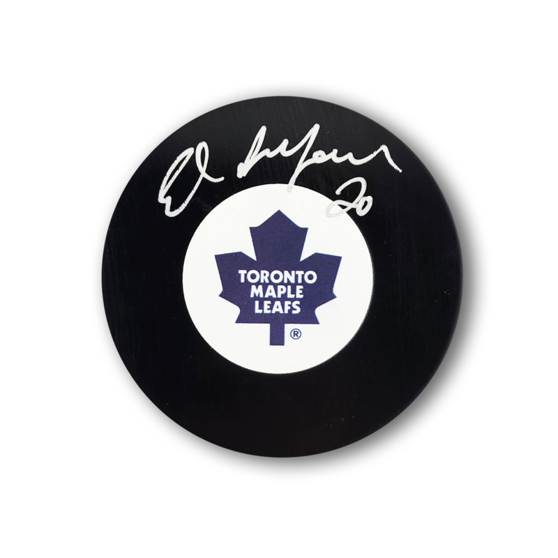 Ed Belfour Autographed Toronto Maple Leafs Hockey Puck (Old Logo)