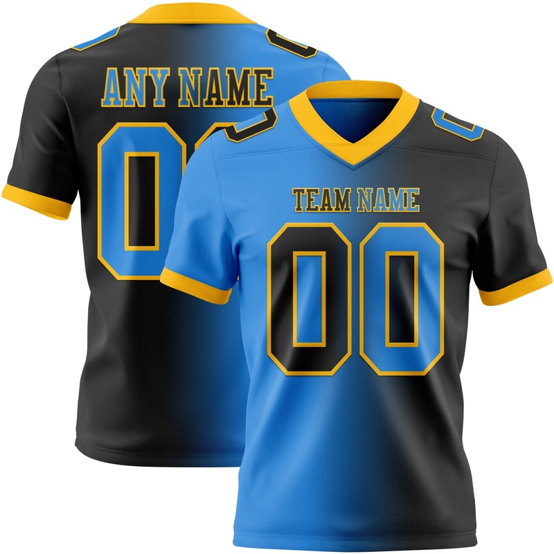 Custom Black Powder Blue-Gold Authentic Gradient Fashion Football Jersey