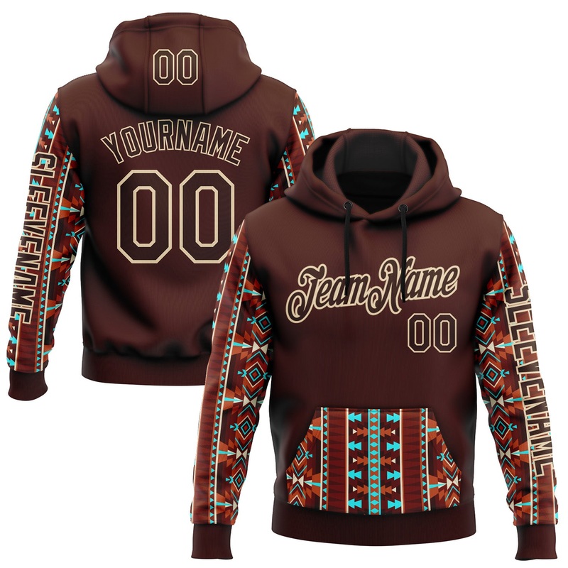 Custom Brown City Cream 3D Pattern Design Western Cowboy Tribal Ethnic Sports Pullover Sweatshirt Hoodie