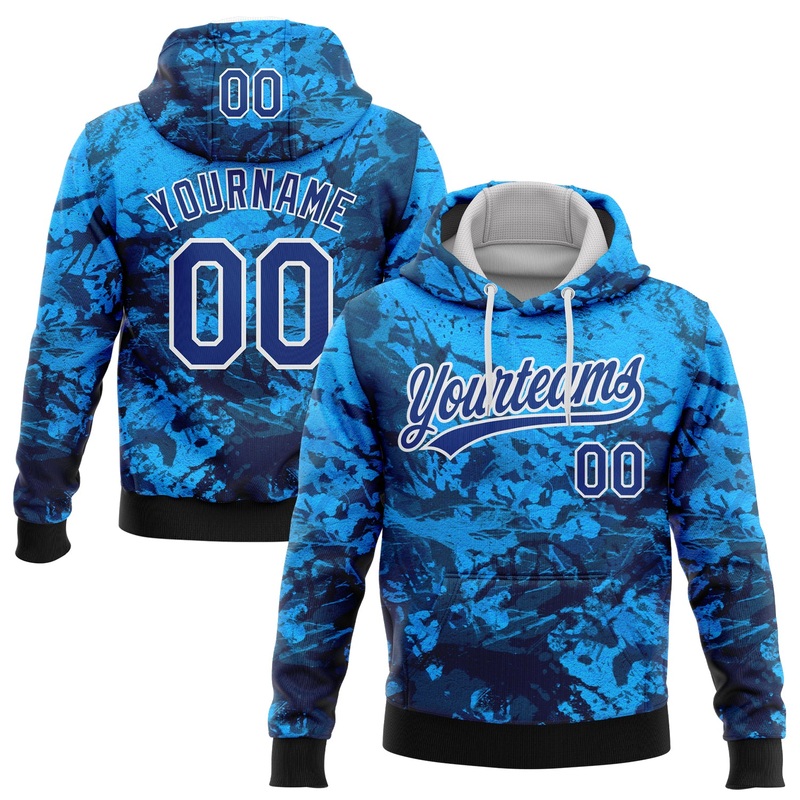 Custom Stitched Tie Dye Royal-White 3D Sports Pullover Sweatshirt Hoodie