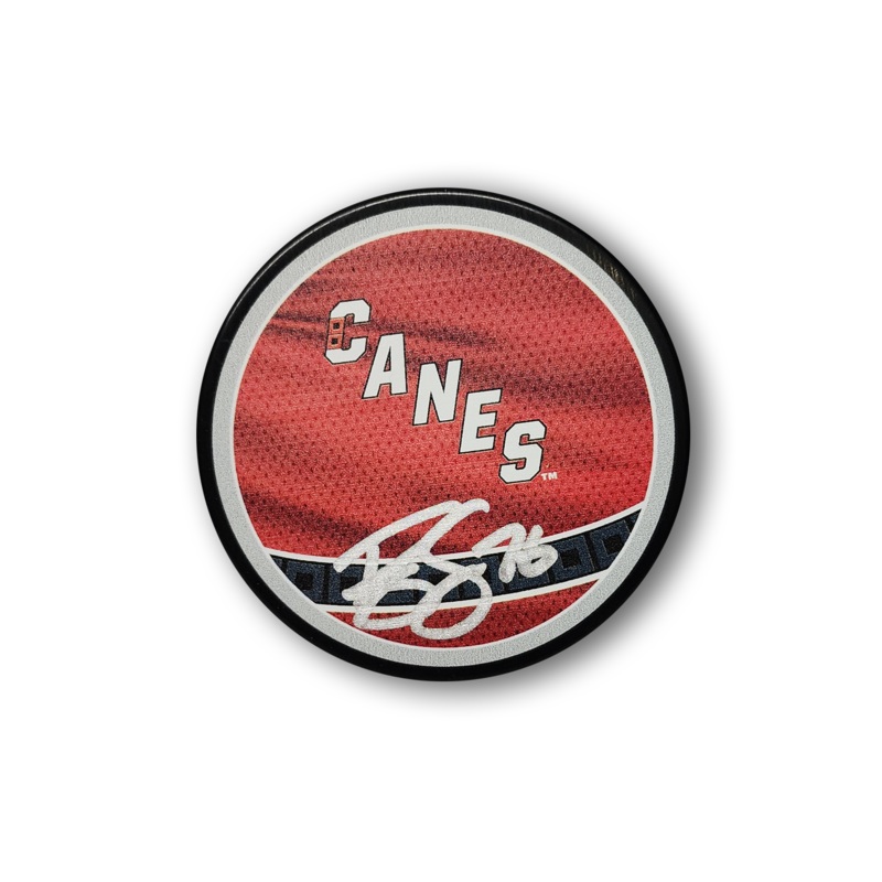 Brady Skjei Autographed Carolina Hurricanes Reverse Retro Hockey Puck
