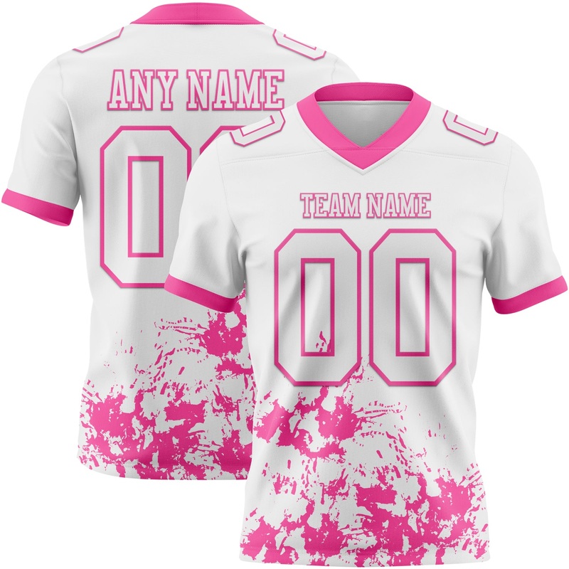 Custom White Pink 3D Pattern Splash Authentic Football Jersey