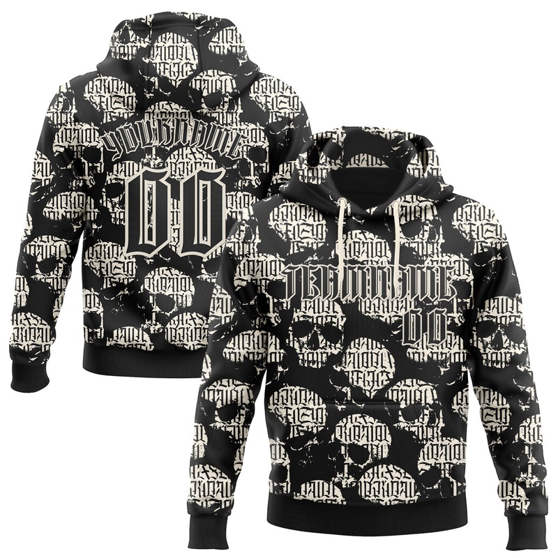 Custom Black Cream 3D Skull Gothic Vintage Grunge Art Sports Pullover Sweatshirt Hoodie