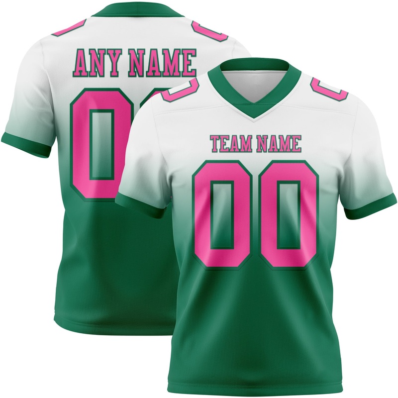 Custom White Pink-Kelly Green Authentic Fade Fashion Football Jersey