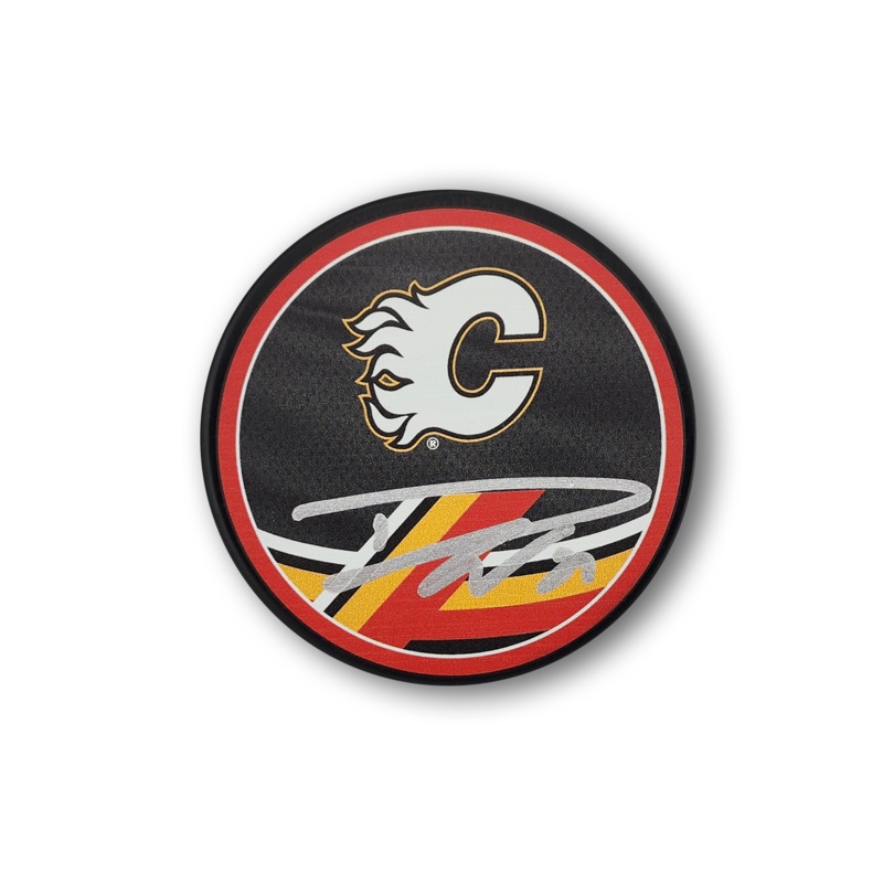 Dustin Wolf Autographed Calgary Flames Reverse Retro Hockey Puck