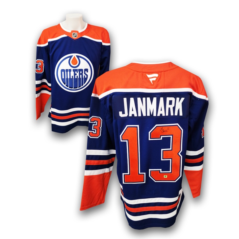 Mattias Janmark Autographed Edmonton Oilers Home Fanatics Premium Jersey