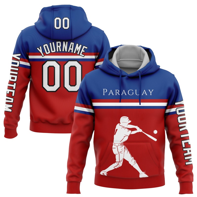 Custom Red Royal-Black 3D Paraguay Paraguayan Flag Sports Pullover Sweatshirt Hoodie
