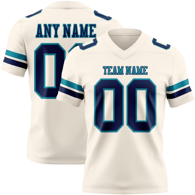 Custom Cream Navy-Teal Authentic Football Jersey